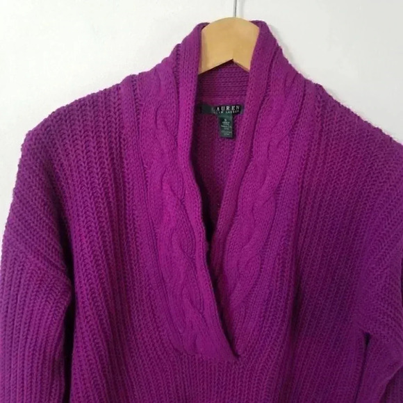 Lauren Ralph Lauren Purple Shawl Collar Knit  Pullover  Sweater - Picture 7 of 9